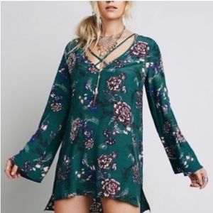 Free People Green Floral Tunic Dress size Medium